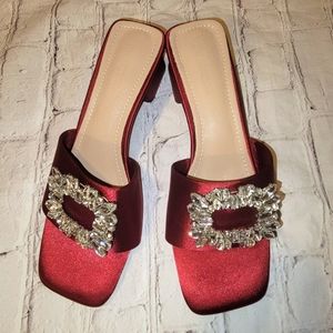 Gorgeous red satin rhinestone heels!